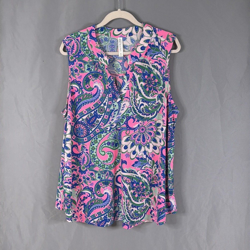 Dear Scarlett Top Womens 2X Sleeveless Paisley V-Neck Tank Blouse Stretch